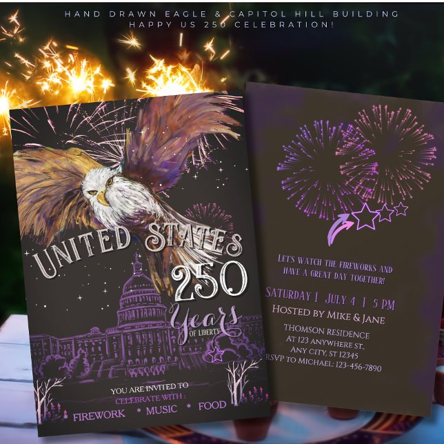 Majestic Eagle America 250 Years of Liberty Purple Inbjudningar (Majestic Eagle America 250 Years of Liberty Purple Invitation)