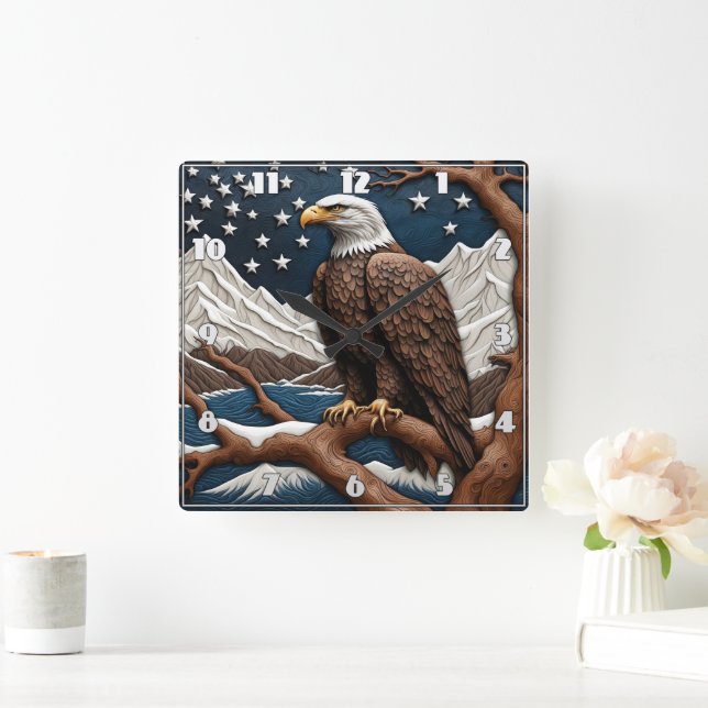 Majestic Eagle bortser från serenbergen Fyrkantig Klocka (Hem)