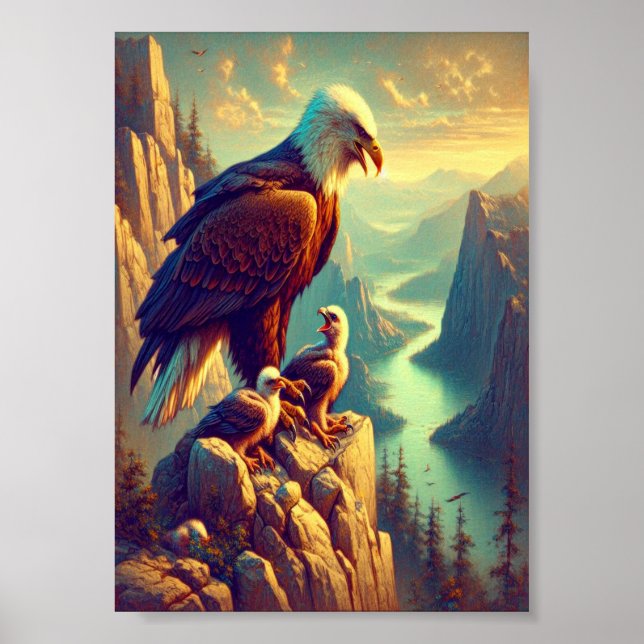 Majestic Eagle Capture A Sjö Trout 5"x7" Poster (Framsidan)
