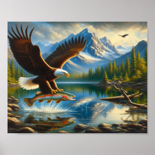 Majestic Eagle Capturing A Sjö Trout 10"x8" Poster