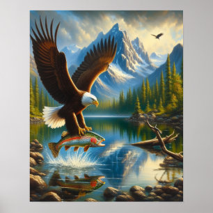 Majestic Eagle Capturing A Sjö Trout 16x20 Poster