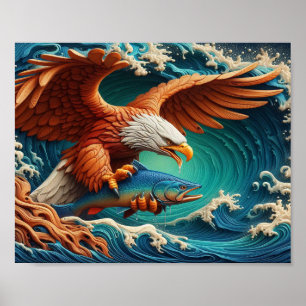 Majestic Eagle Fishing in a wave 10x8 Poster