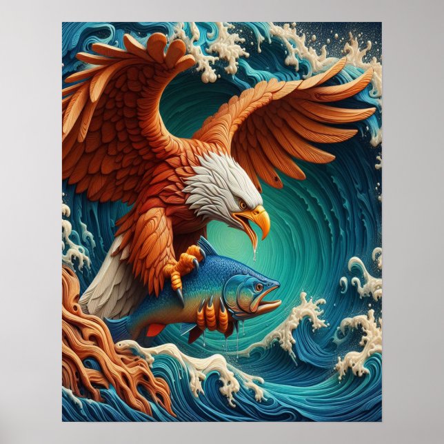 Majestic Eagle Fishing in a wave 16x20 Poster (Framsidan)