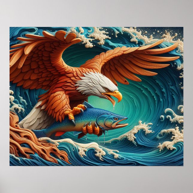 Majestic Eagle Fishing in a wave 20x16 Poster (Framsidan)