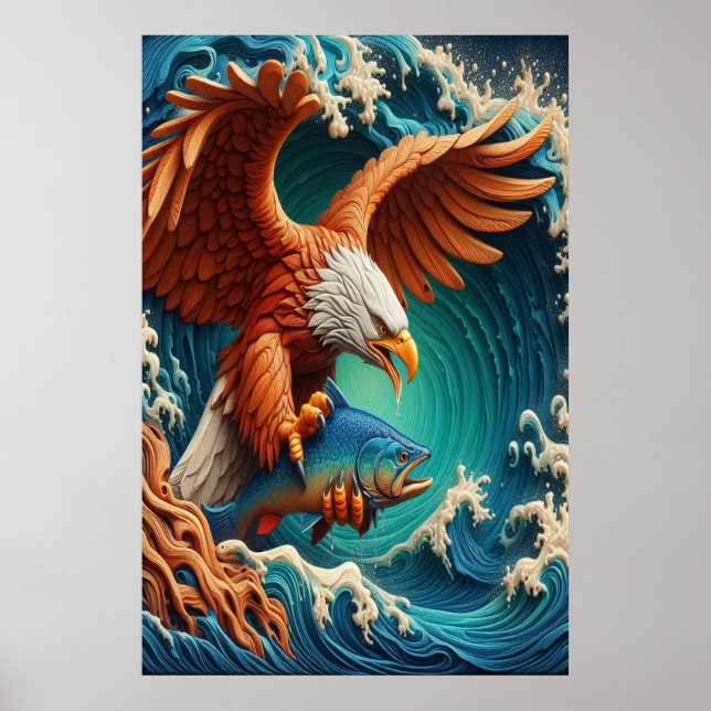 Majestic Eagle Fishing in a wave 24x36 Poster (Framsidan)
