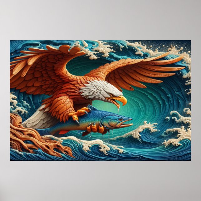 Majestic Eagle Fishing in a wave 36x24 Poster (Framsidan)