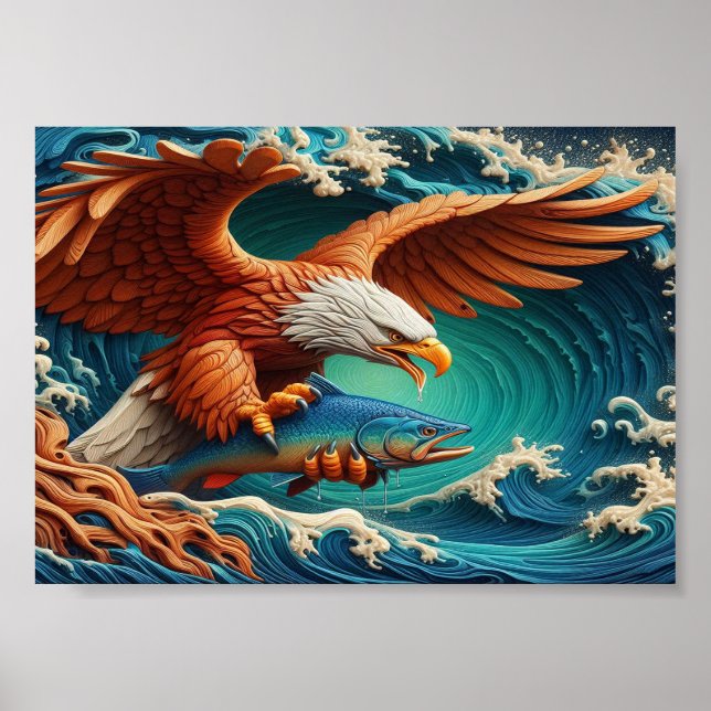 Majestic Eagle Fishing in a wave 5x7 Poster (Framsidan)