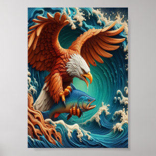 Majestic Eagle Fishing in a wave 7x5 Poster