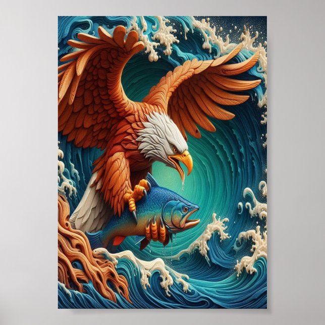 Majestic Eagle Fishing in a wave 7x5 Poster (Framsidan)