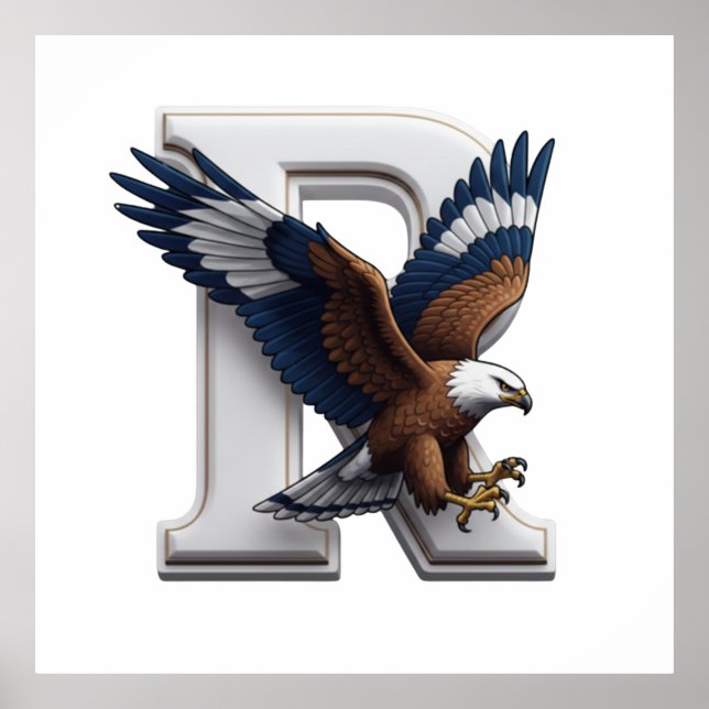 Majestic Eagle Mascot Overlapping 3D Letter R Poster (Framsidan)