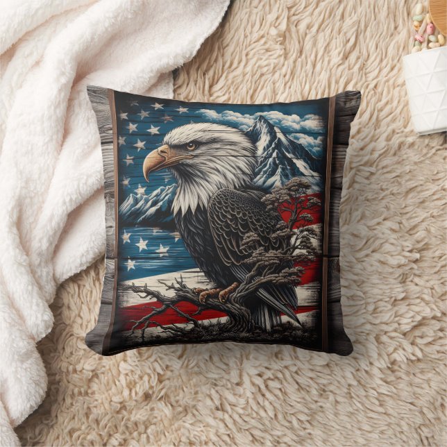 Majestic Eagle mot den amerikanska Flagga Kudde (Filt)