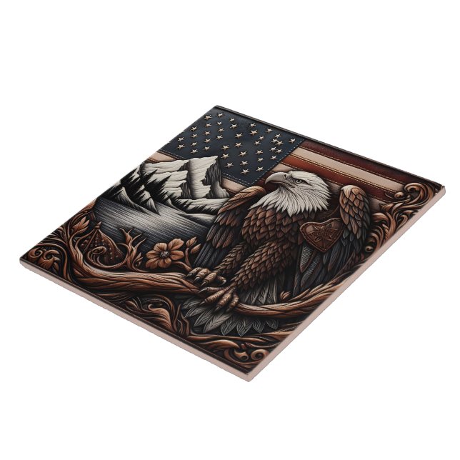Majestic Eagle on American Flagga Relief Artwork Kakelplatta (Sidan)