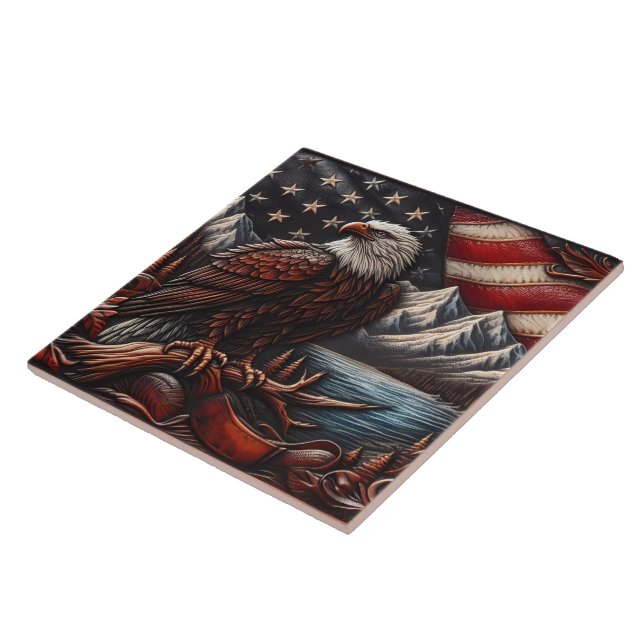 Majestic Eagle Overlook Mountain och Flagga Kakelplatta (Sidan)