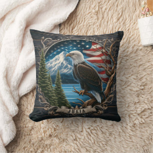 Majestic Eagle Overlook Mountain och Flagga Kudde