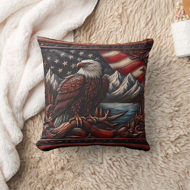 Majestic Eagle Overlook Mountain och Flagga Kudde (Filt)