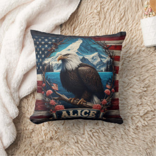 Majestic Eagle Overlook Mountain och Flagga Kudde