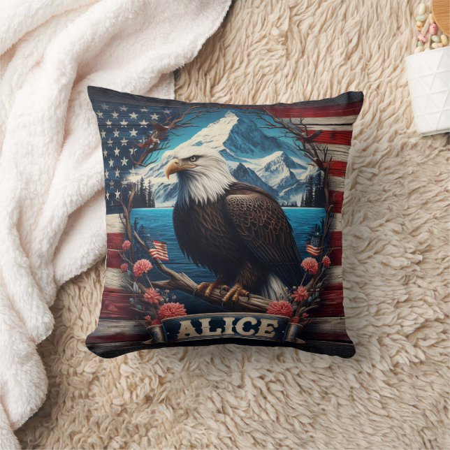 Majestic Eagle Overlook Mountain och Flagga Kudde (Filt)
