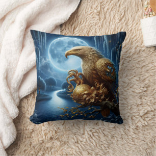 Majestic Eagle Perched by Moonlit River Kudde