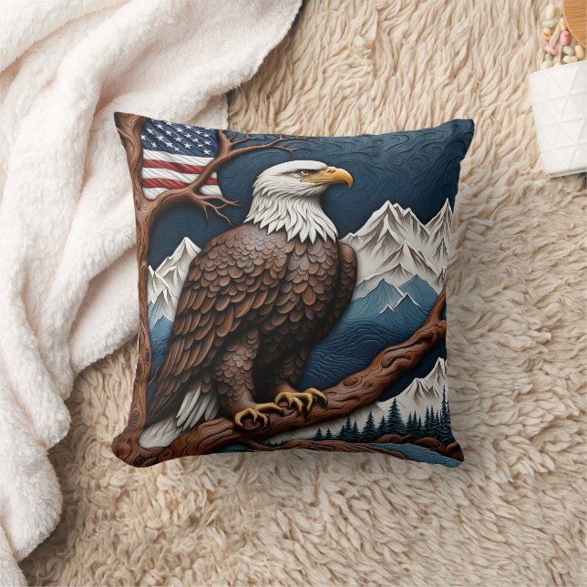 Majestic Eagle Perched on a Gren i Mountain Kudde (Filt)
