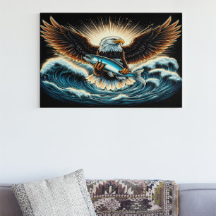 Majestic Eagle som blåser över fisk i våg Poster