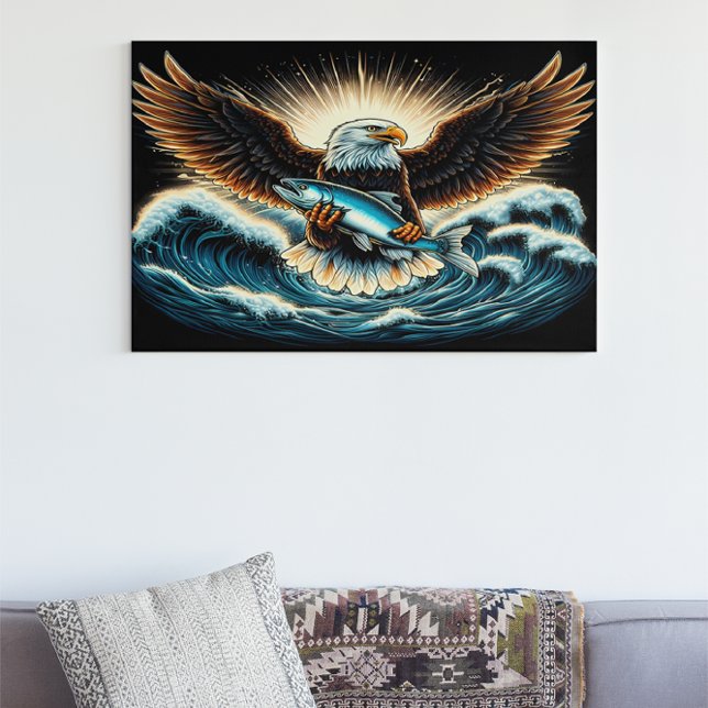 Majestic Eagle som blåser över fisk i våg Poster (Skapare uppladdad)
