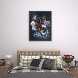 Majestic Eagle som blåser över havsfisk Poster