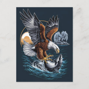 Majestic Eagle som blåser över havsfisk Vykort