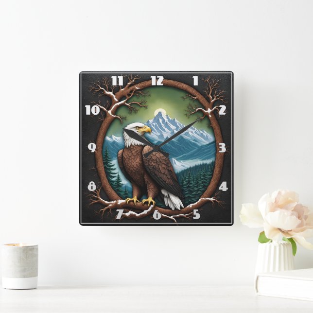 Majestic Eagle som förbiser snutar berg Fyrkantig Klocka (Hem)