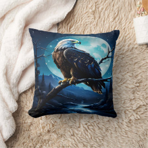 Majestic Eagle under Moonlit Himmel Kudde