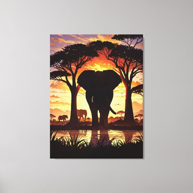 Majestic Elephant at Sunset in the African Savanna Canvastryck (Framsida)