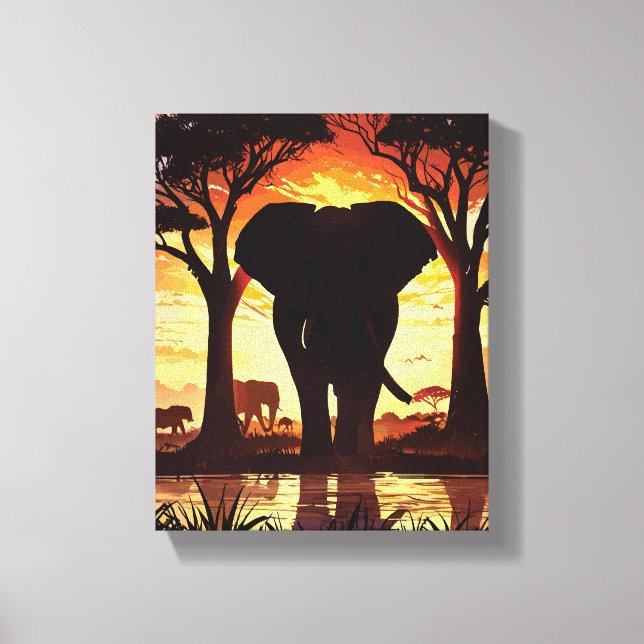 Majestic Elephant at Sunset in the African Savanna Canvastryck (Framsida)