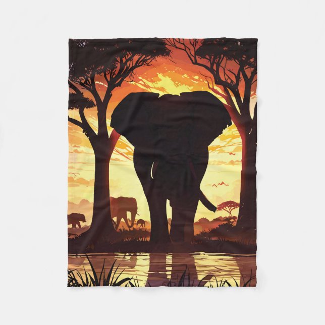 Majestic Elephant at Sunset in the African Savanna Fleecefilt (Framsidan)