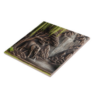 Majestic Elephant by Tranquil Waterfall Scene Kakelplatta