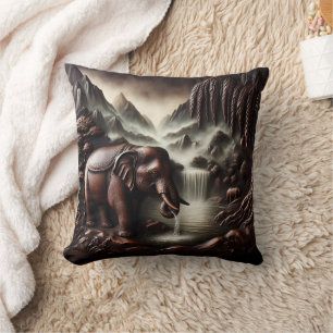 Majestic Elephant Drinking av Serene Waterfall Kudde