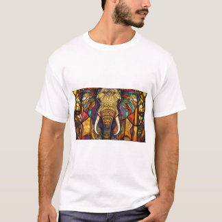 Majestic Elephant in Stached Glass Art T Shirt