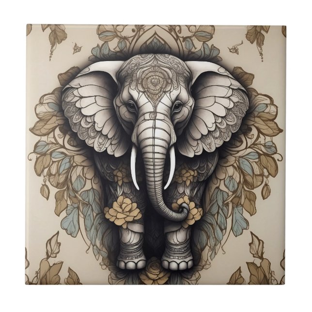 Majestic Elephant Mandala Kakelplatta (Framsidan)