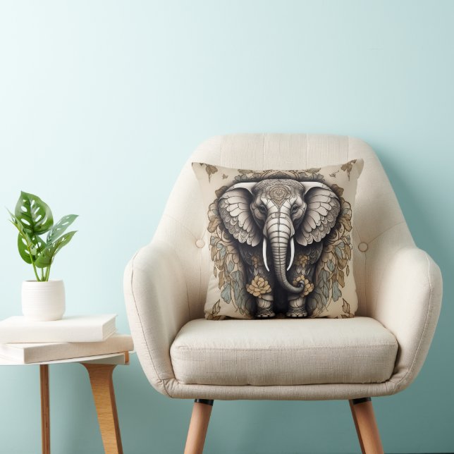 Majestic Elephant Mandala Kudde (Stol)