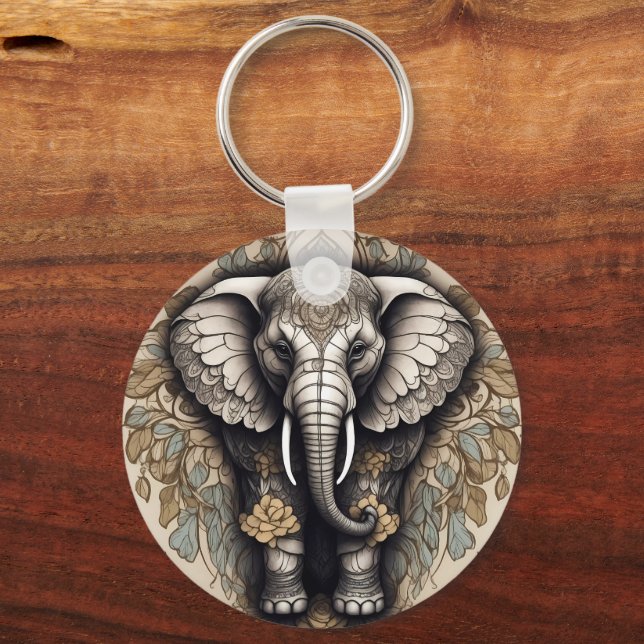 Majestic Elephant Mandala Nyckelring (Baksida)