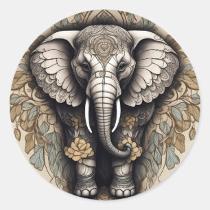 Majestic Elephant Mandala Runt Klistermärke