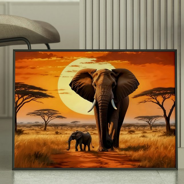 Majestic Elephant och Calf African Sunset Poster (Skapare uppladdad)
