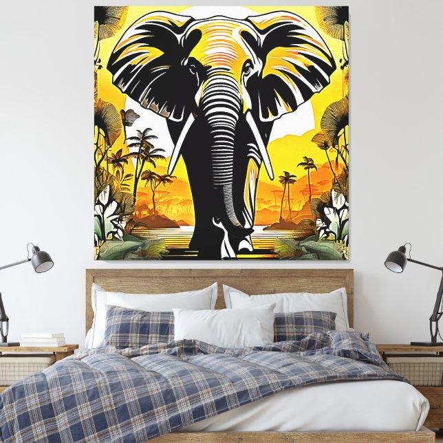 Majestic Elephant Sunset Canvastryck (Insitu (sovrum))