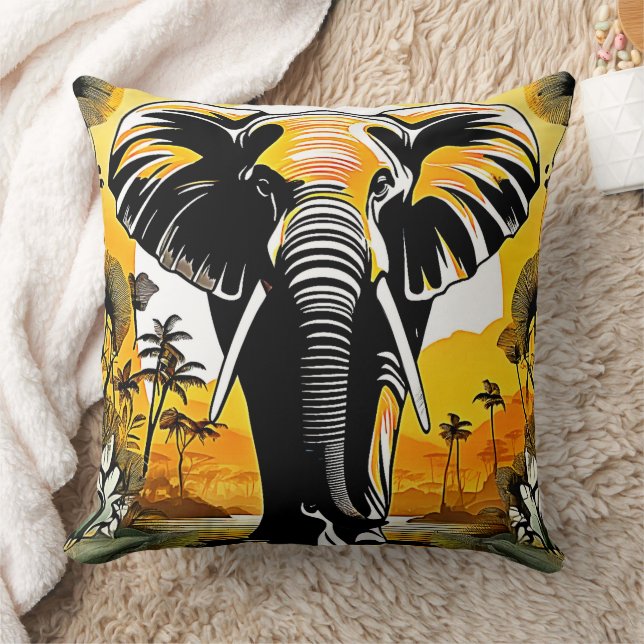 Majestic Elephant Sunset Kudde (Filt)