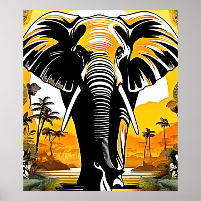 Majestic Elephant Sunset Poster (Framsidan)