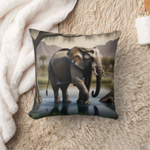 Majestic Elephant Wading in Serene Vatten at Dawn Kudde