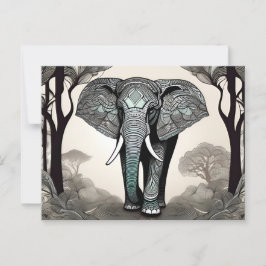Majestic Elephant with Ornate Tribal Mönster Vykort