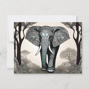 Majestic Elephant with Ornate Tribal Mönster Vykort