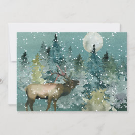 Majestic Elk Forest Full Moon Snowfall Julkort