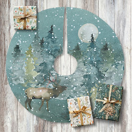 Majestic Elk i Forest Full Moon Snowfall Julgransmatta Borstad Polyester
