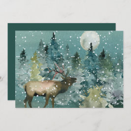 Majestic Elk i Forest Full Moon Snowfall Julkort