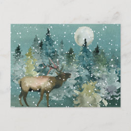 Majestic Elk i Forest Full Moon Snowfall Vykort